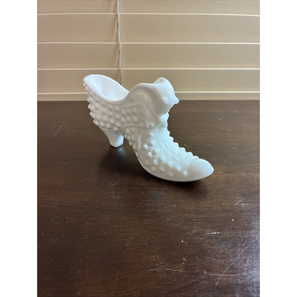 Vintage Fenton White Glass Hobnail Cathead Shoe